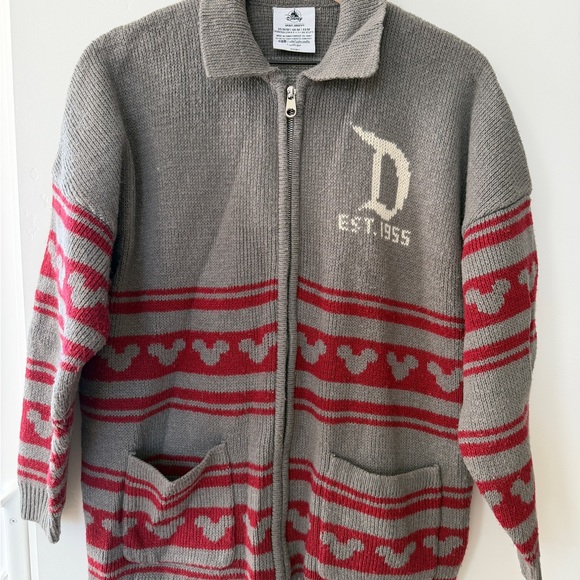 Disneyland Spirit Jersey Gray and Red Knit Zip-Up Sweater
